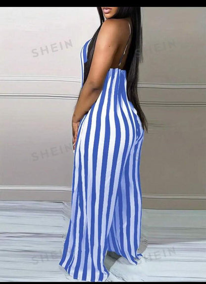 Slayr Women's Striped Printed Casual Jumpsuit With Pocketed Straps