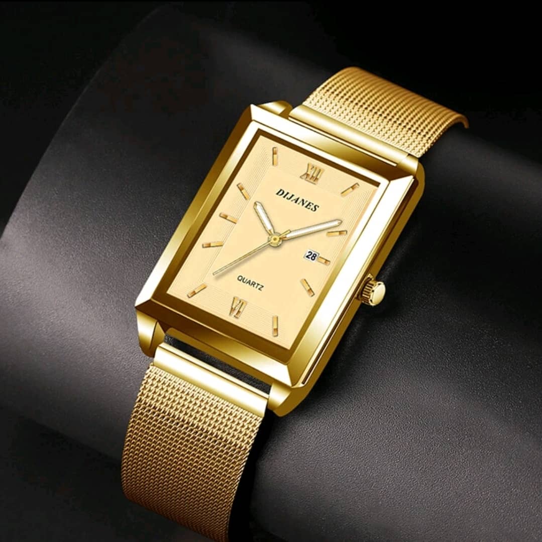 Women Gold Color Stainless Steel Strap Luxury Rectangle Pointer Quartz Watch For Daily Life Women Watch 1pc