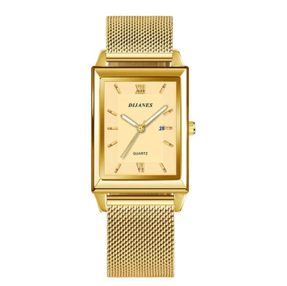 Women Gold Color Stainless Steel Strap Luxury Rectangle Pointer Quartz Watch For Daily Life Women Watch 1pc