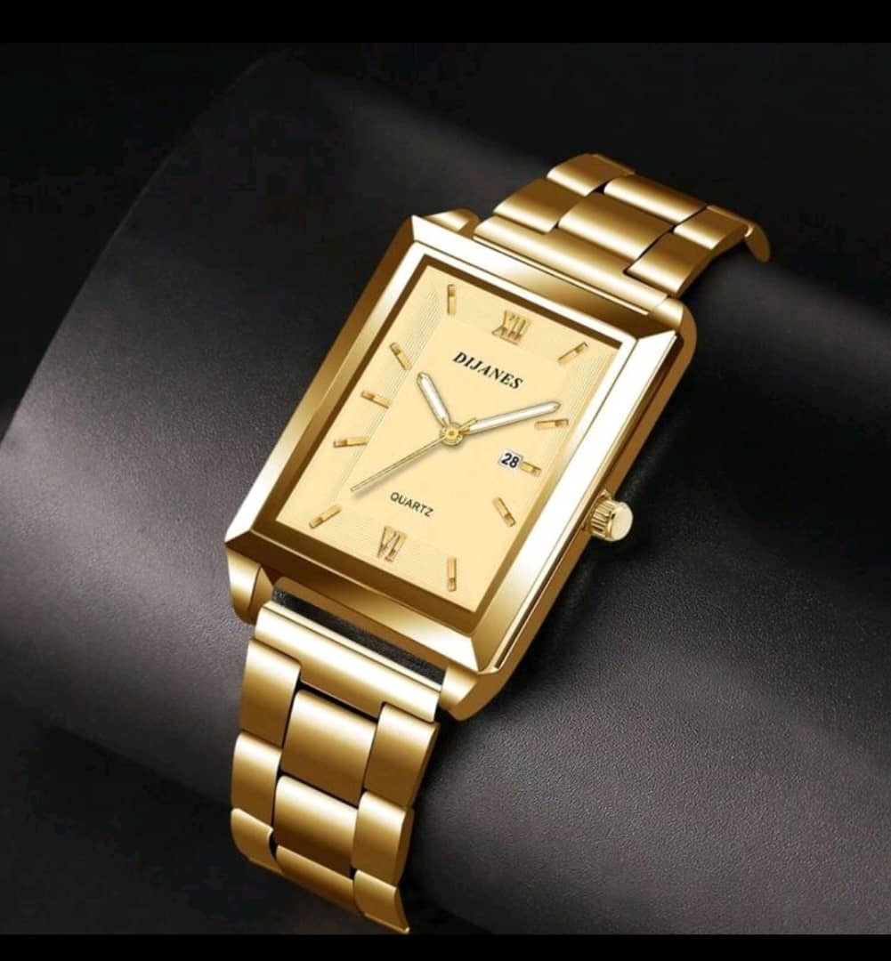 Women Gold Color Stainless Steel Strap Luxury Rectangle Pointer Quartz Watch For Daily Life Women Watch 1pc