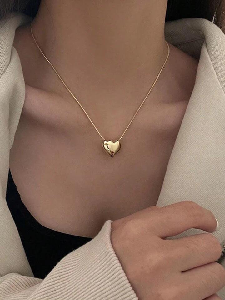 1pc Fashionable Big Heart Shaped Pendant Necklace Suitable For Women's Daily Wear