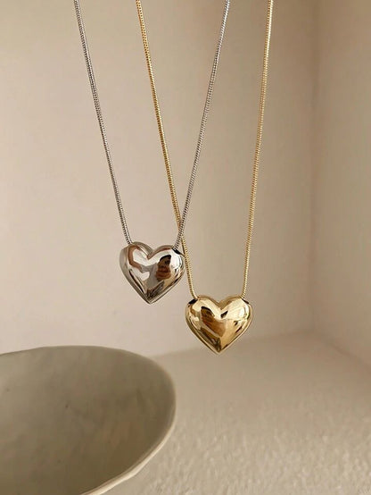 1pc Fashionable Big Heart Shaped Pendant Necklace Suitable For Women's Daily Wear