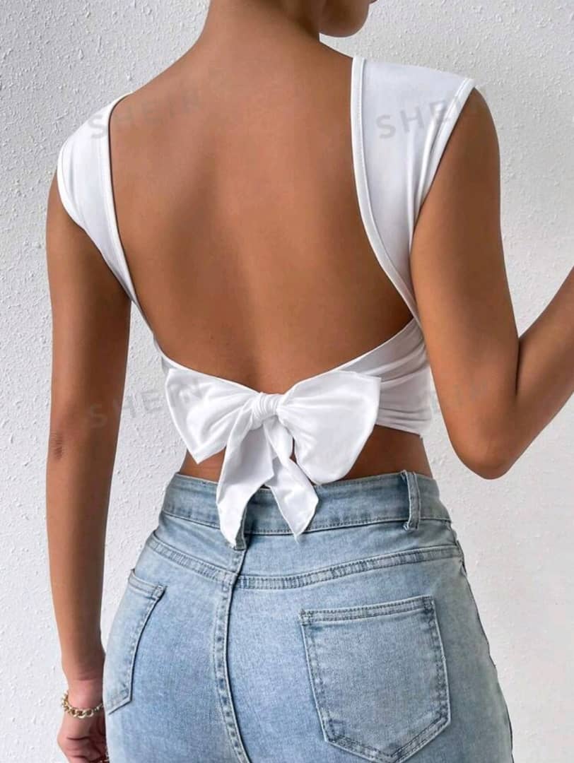 Solid Tie Backless Crop Tank Top