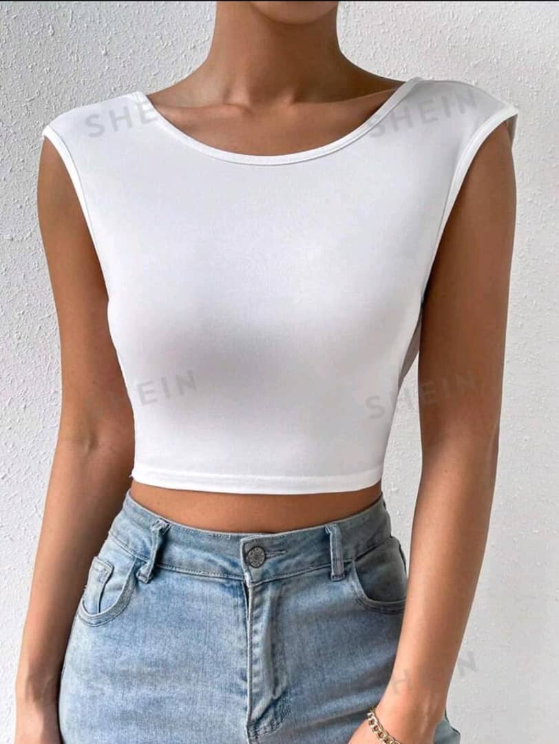 Solid Tie Backless Crop Tank Top