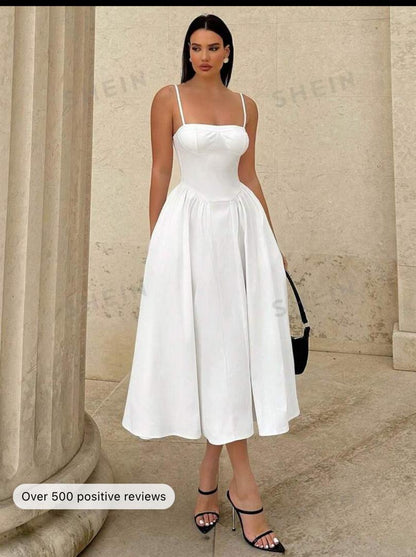 Essnce Spring/Summer Wedding Date White Wedding Spaghetti Strap A-Line Women Dress