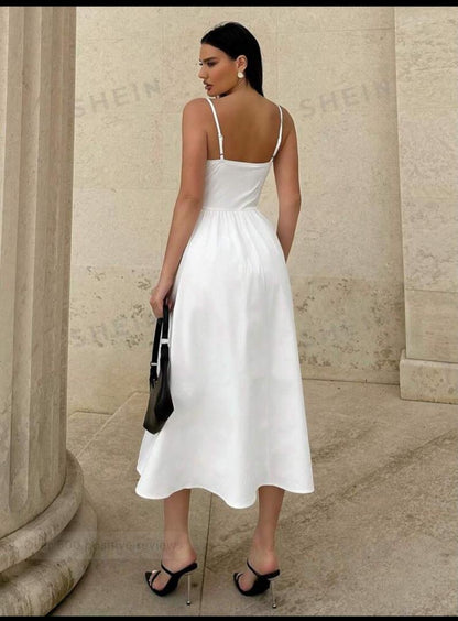 Essnce Spring/Summer Wedding Date White Wedding Spaghetti Strap A-Line Women Dress