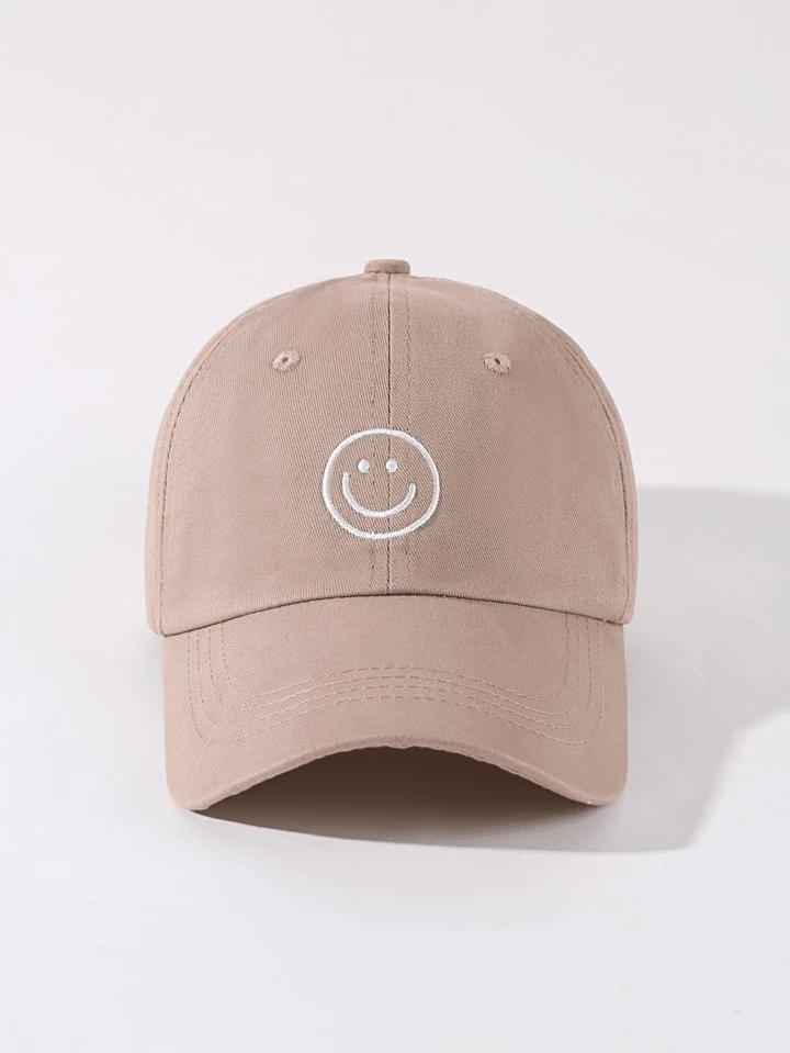 1pc Women's Khaki Smile Face Baseball Cap, Adjustable Size, Suitable For Daily Use