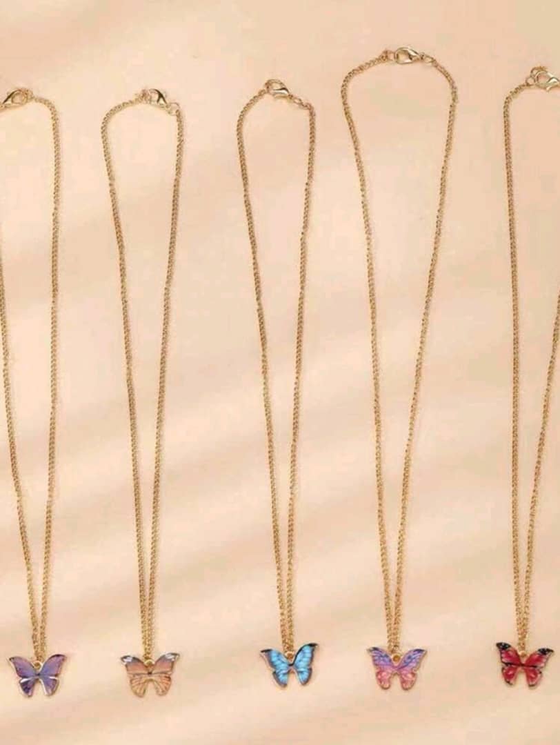 5pcs/Set Cartoon Butterfly Pendant Necklace, Collarbone Chain