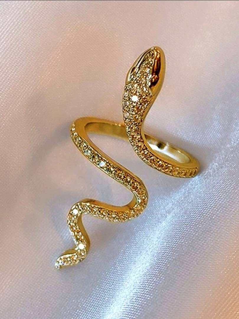 1pc Snake Shaped Rhinestone Decorated Ring Suitable For Women's Daily Wearing