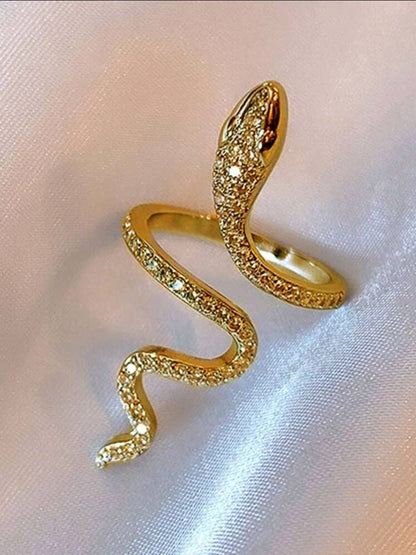 1pc Snake Shaped Rhinestone Decorated Ring Suitable For Women's Daily Wearing