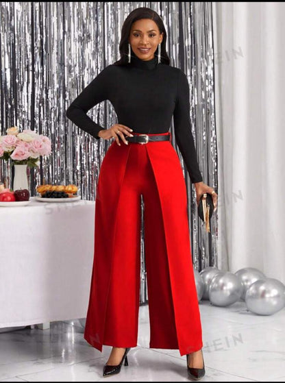 Lady High Waist Wide Leg Pants Without Belt