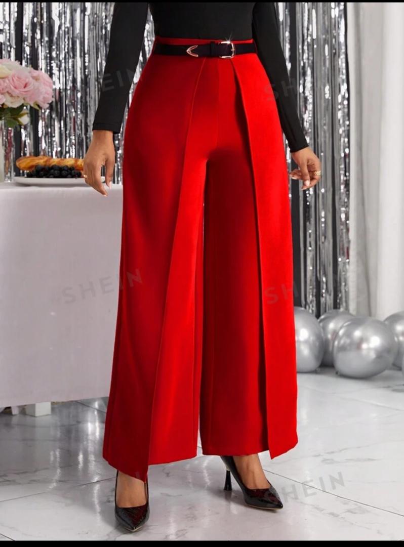 Lady High Waist Wide Leg Pants Without Belt