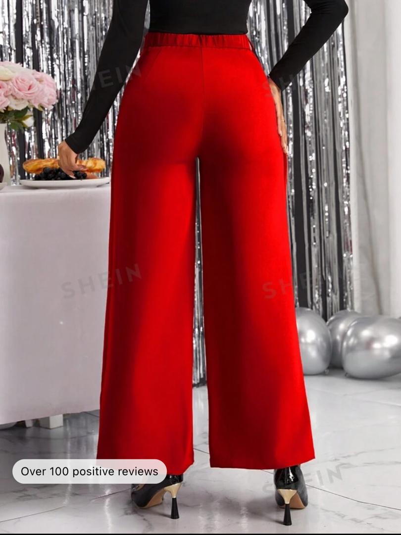 Lady High Waist Wide Leg Pants Without Belt