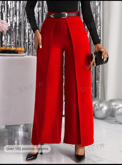 Lady High Waist Wide Leg Pants Without Belt