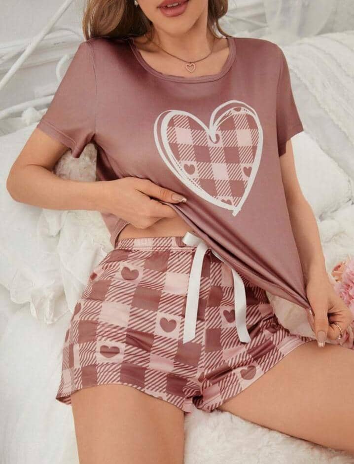 Ladies' Heart Plaid Pajama Set