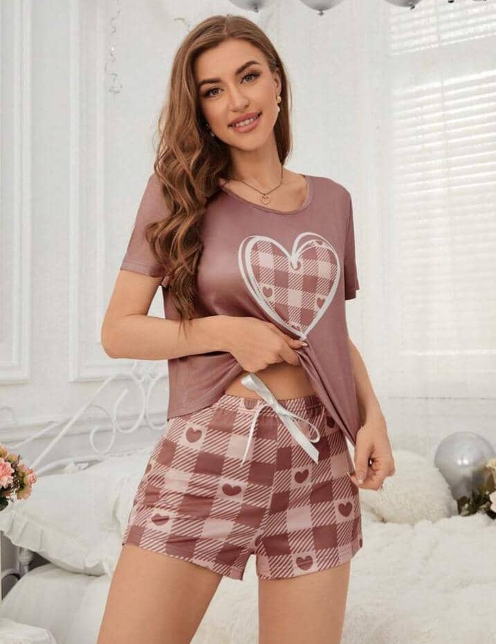 Ladies' Heart Plaid Pajama Set