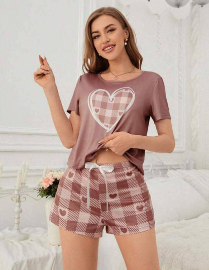 Ladies' Heart Plaid Pajama Set