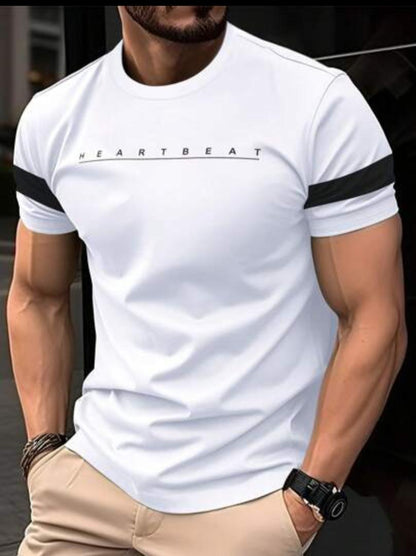 Manfinity Homme Men's Summer Round Neck Short Sleeve Casual Cotton Blend T-Shirt, Letter Printed