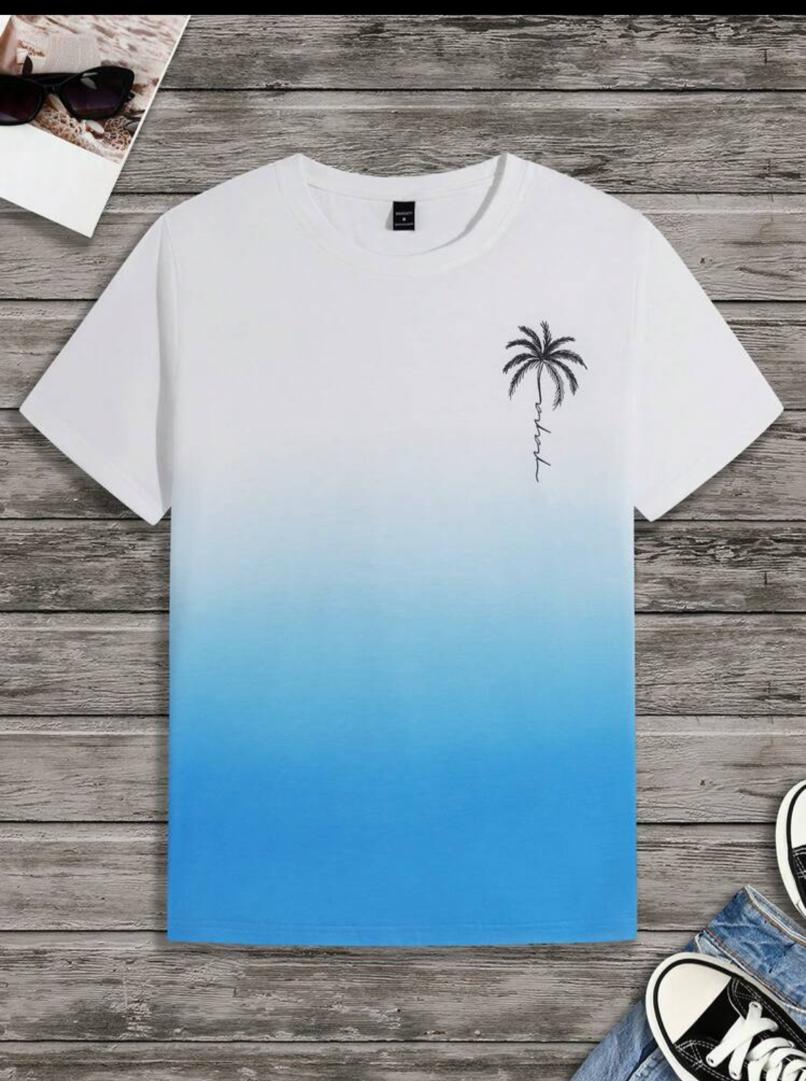 Manfinity RSRT Men's Summer Holiday Palm Tree Printed Round Neck Casual Short Sleeve T-shirt