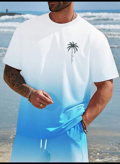 Manfinity RSRT Men's Summer Holiday Palm Tree Printed Round Neck Casual Short Sleeve T-shirt