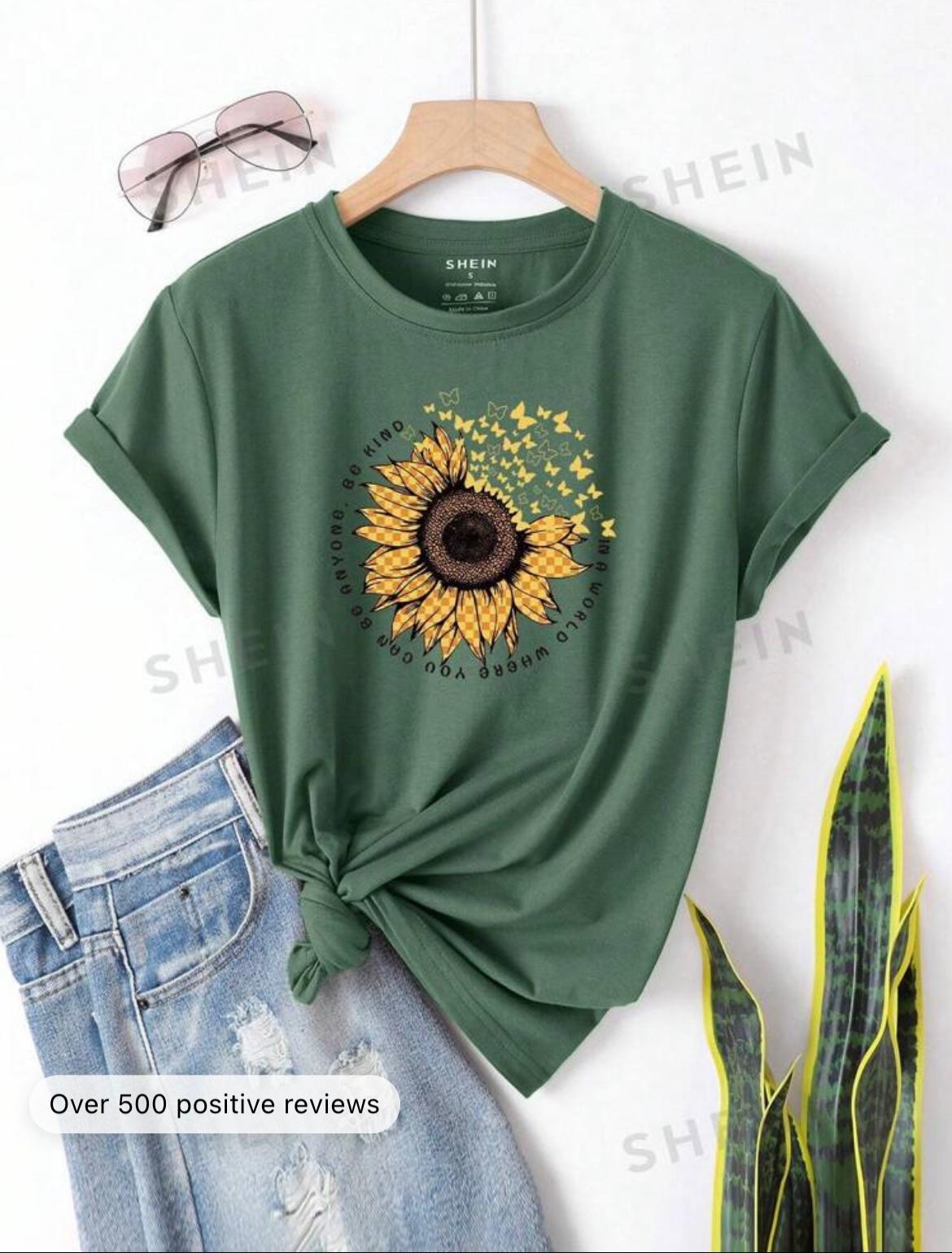 LUNE Sunflower And Slogan Graphic Tee YOU CAN BE WHERE ANYONE CAN BE KIND