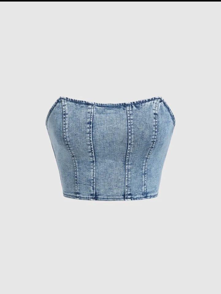 MOD Zip Back Tube Denim Summer Corset Top