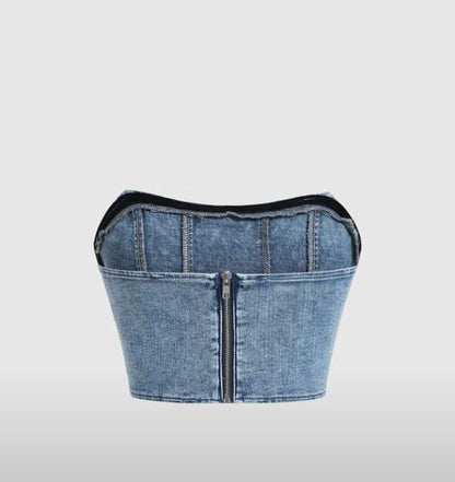 MOD Zip Back Tube Denim Summer Corset Top