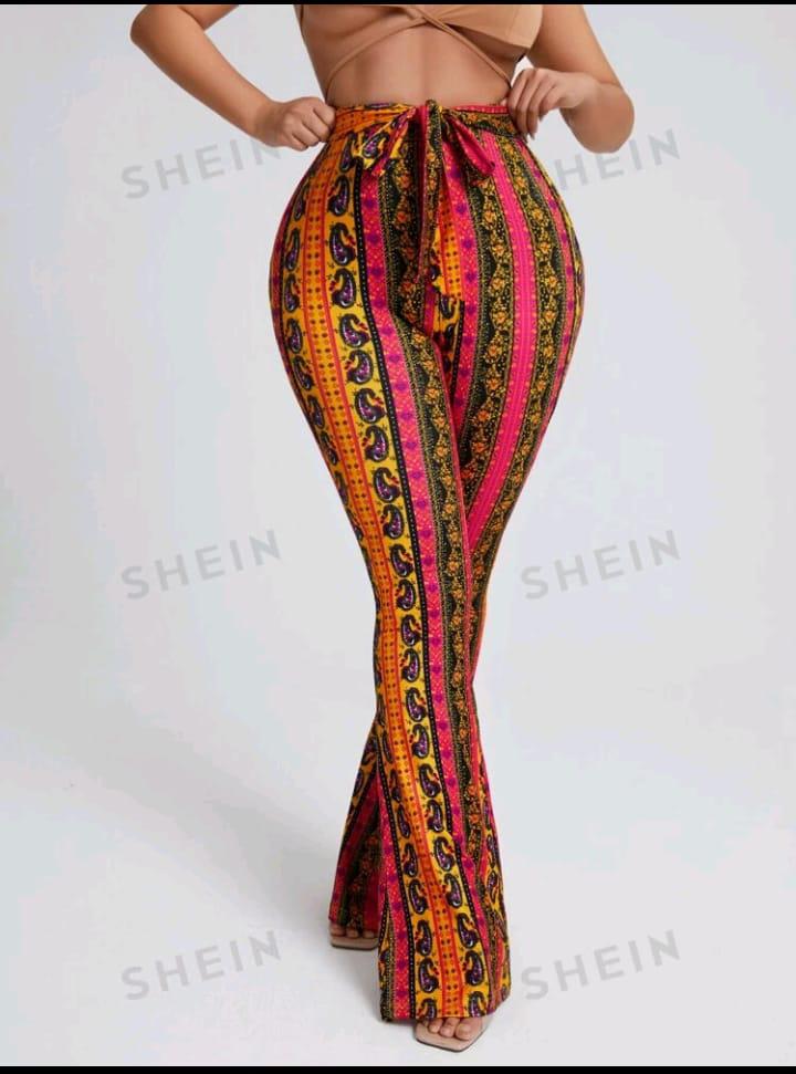 SXY Floral & Paisley Print Knot Front Wide Leg Pants