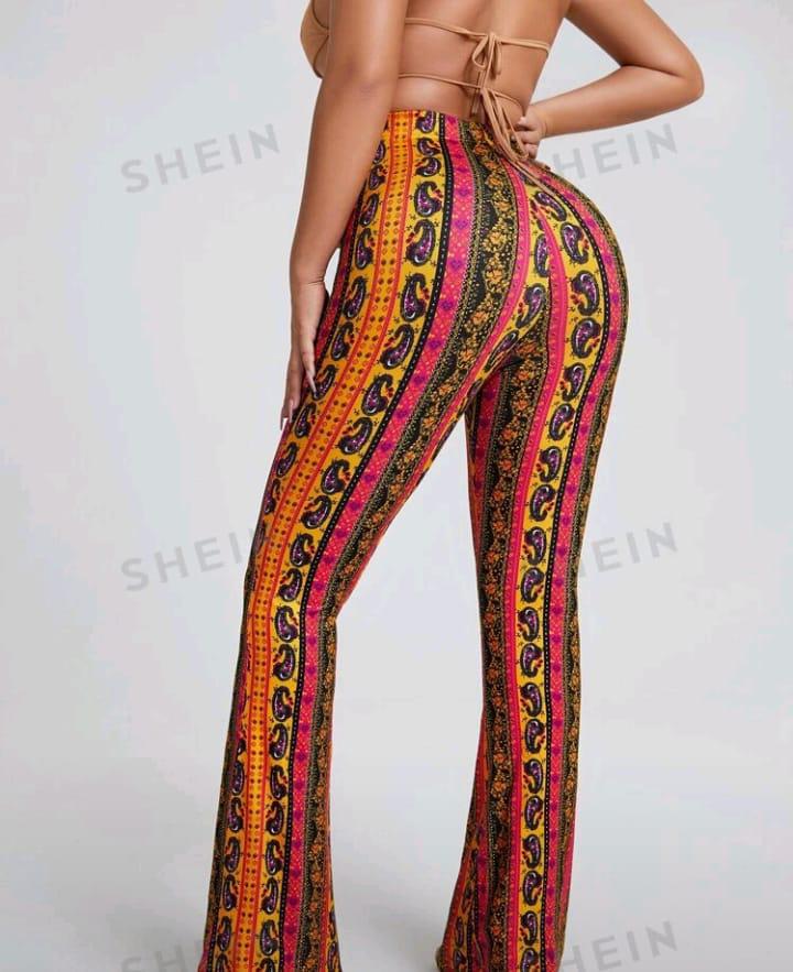 SXY Floral & Paisley Print Knot Front Wide Leg Pants