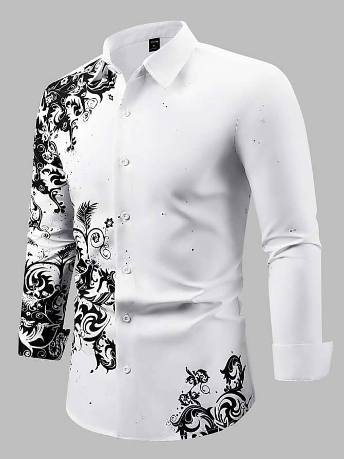 Legend Men Baroque Print Shirt. Size Xs, S, M, L, XL, XXL, 1Xl, 2Xl, 3Xl, 4Xl, 5Xl, 6Xl. Color White, Blue, Purple, Navy Blue black.