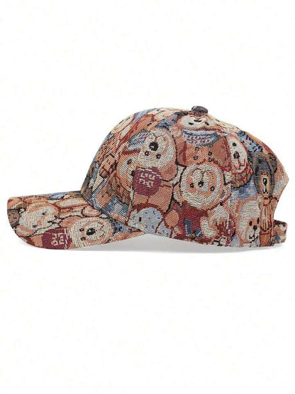 1pc Women's Adjustable Cartoon Bear Printed Baseball Cap, Outdoor Sun Protection Casual Cap For Spring And Autumn Travel Or Beach Vacation