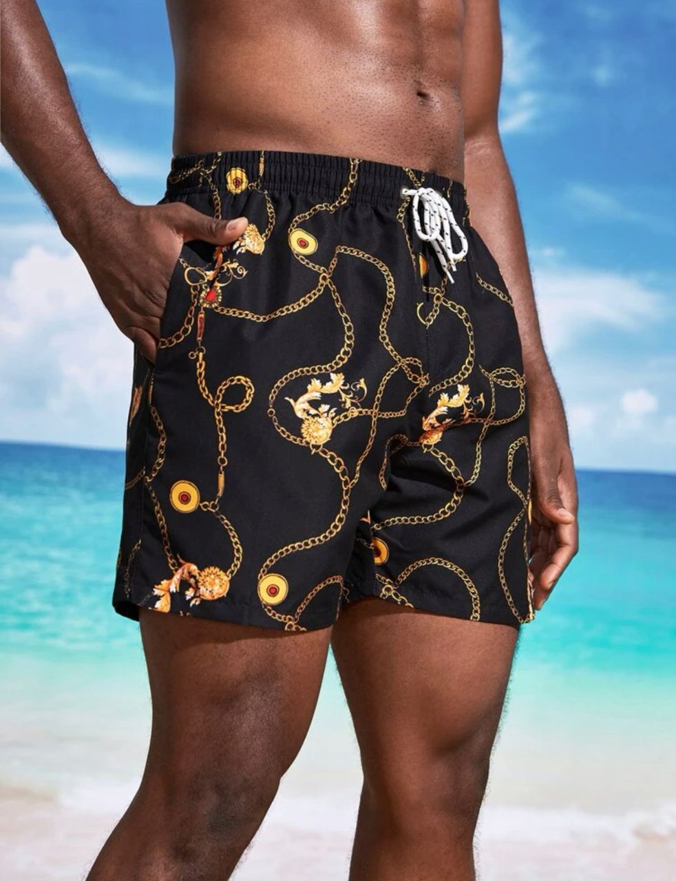 Manfinity Swimmode Men Chain Print Swim Trunks