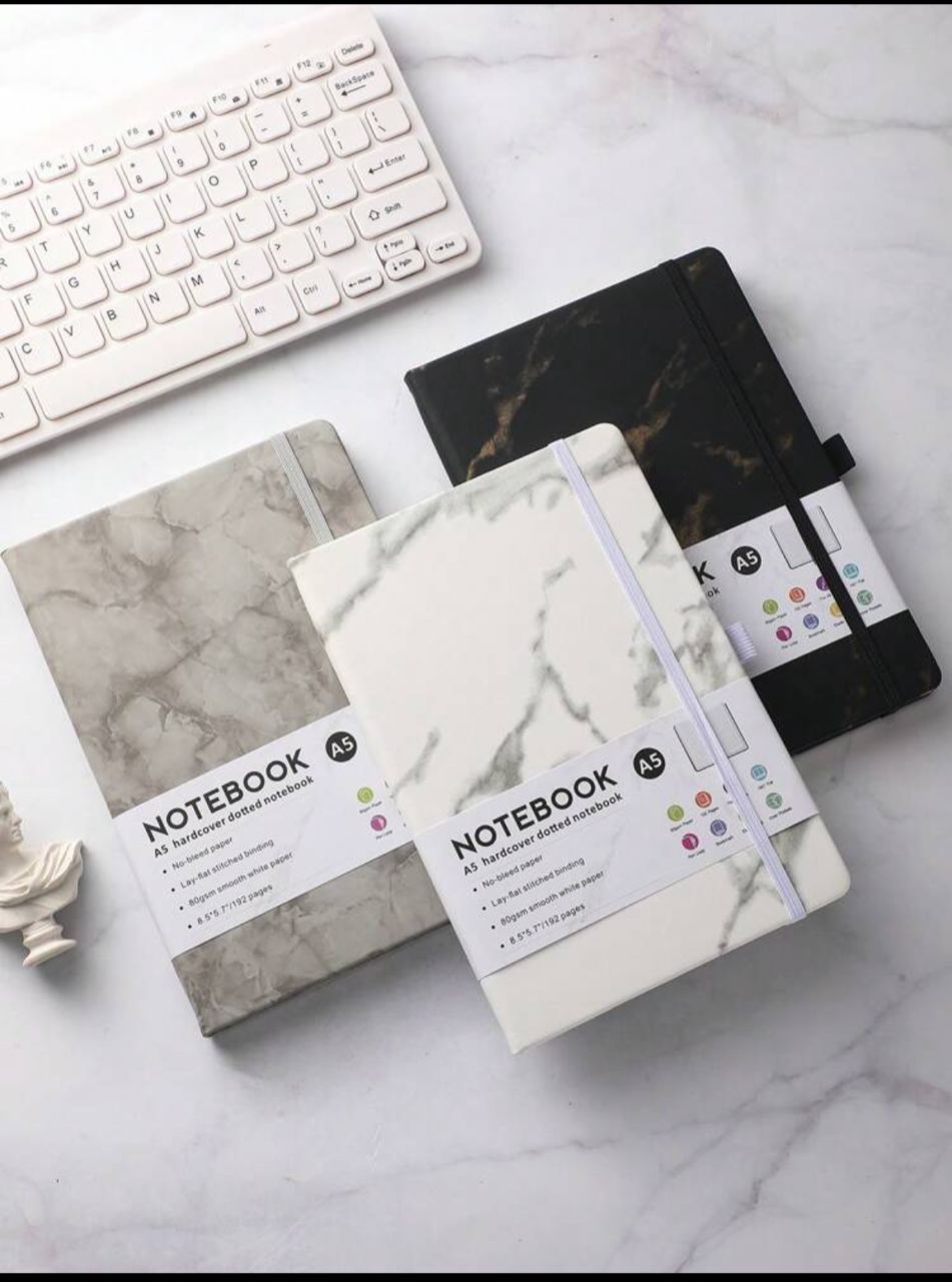 1pc A5 Marble Pattern Notebook With Strap, Without Pen