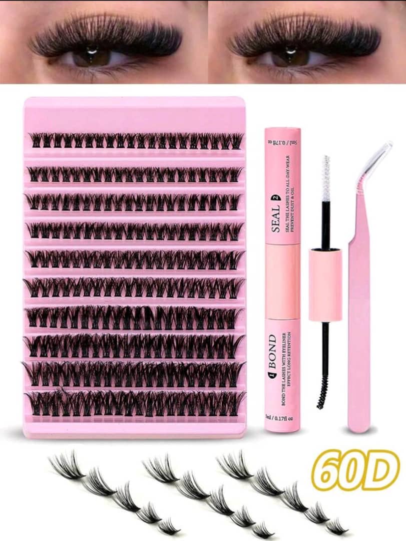 DIY Eyelash Extension Kit 200pcs Individual Lashes Cluster D Curl, 8-16mm Mix Lash Clusters With Lash Bond And Seal And Lash Applicator Tool For Self Application At Home (40D-0.07D-8-16MIX KIT)