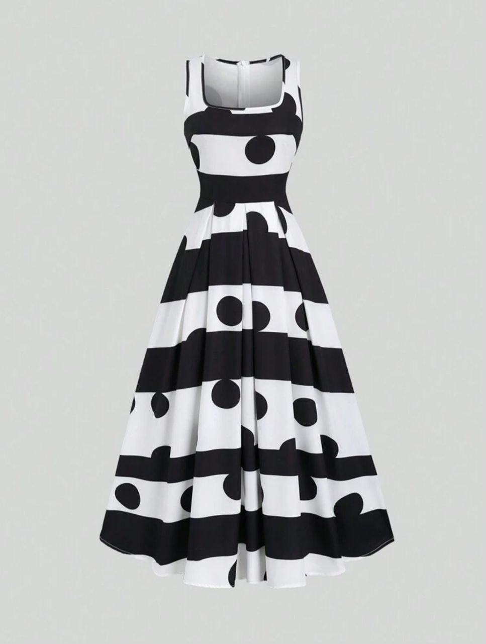 Privé French-Style Black Polka Dot Sleeveless Dress, Perfect For Graduation And Summer