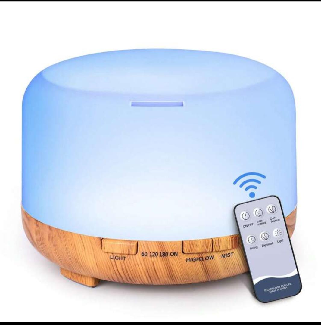 1pc 500ml Yellow Wood Grain Color Usb Powered Aromatherapy Diffuser SQ5, Essential Oil Aroma Diffuser Designed With Auto Shut Off (When Water Run Out) And 7 Color Atmosphere Lights, Comes With A Remote Control, Suitable For Room, Office, Spa Aromatherapy