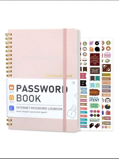 1 Password Book, English Address Book, Phone Book, Multi-Function Notebook,Pink Hardbound Business Office Notebook With Wrist Strap, Hardbound Password Book, 8.5 * 5.5 Inch Password Storage Device, For Internet Login, Website, User Name, Password