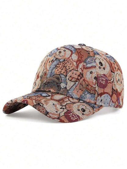 1pc Women's Adjustable Cartoon Bear Printed Baseball Cap, Outdoor Sun Protection Casual Cap For Spring And Autumn Travel Or Beach Vacation