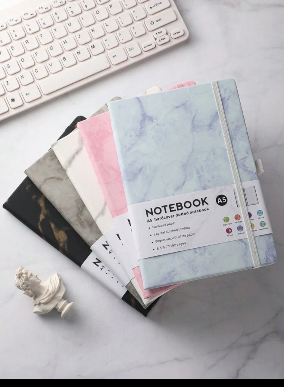 1pc A5 Marble Pattern Notebook With Strap, Without Pen