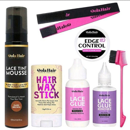 7pcs/Set Lace Wig Glue Kit Lace Tint Melting Hair Mousse,3.8 Fl Oz Lace Tint Mousse For Women Wigs Toupees And Hairpieces Natural Finishing Lace Color, Lace Tint For Wigs Tool Set .Wig Install Kit 7Pcs(Hair Wax Stick,Lace Glue.Glue Remover.Edge Control)