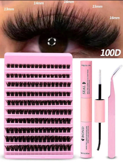 DIY Eyelash Extension Kit 200pcs Individual Lashes Cluster D Curl, 8-16mm Mix Lash Clusters With Lash Bond And Seal And Lash Applicator Tool For Self Application At Home (40D-0.07D-8-16MIX KIT)