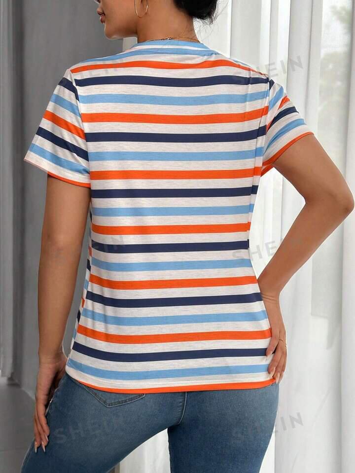 Frenchy Striped Print Round Neck Tee