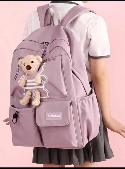 Casual Fashion Backpack Functional Backpack Letter Patch Decor Drawstring Front Functional Backpack With Bag CharmSchool Backpack,School BagLarge CapacityFor Teen Girls Women College StudentsBack To School,Middle School, High School, School Supplies,Backp