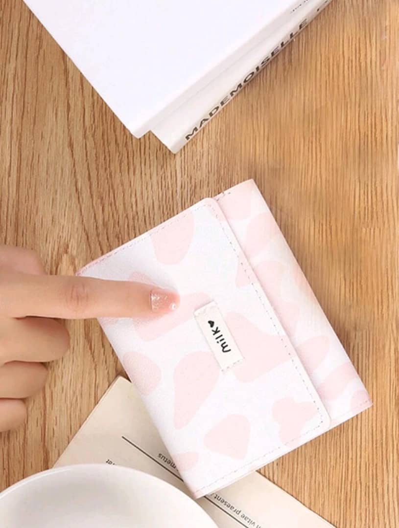 Cow Print Multi-Card Short Small Coin Purse Women's Mini Wallet Three Fold Wallet Japanese And Korean Version Card Bag Send Teachers To Send Mothers Send Female Friends Gifts Present.