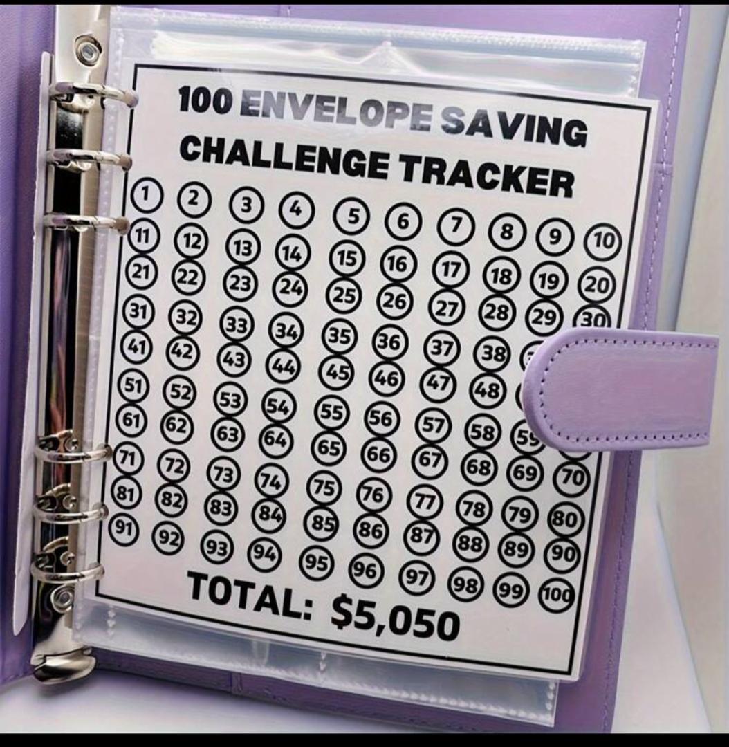 100 Envelope Challenge Binder Easy And Fun Way To Save $5,050 Savings Money Challenges Binder Budget Binder With Cash Notebook 25 Inner Pages Without Numbers And 1pc Digital Page, School Supplies, Back To School, Notebook, Libretas