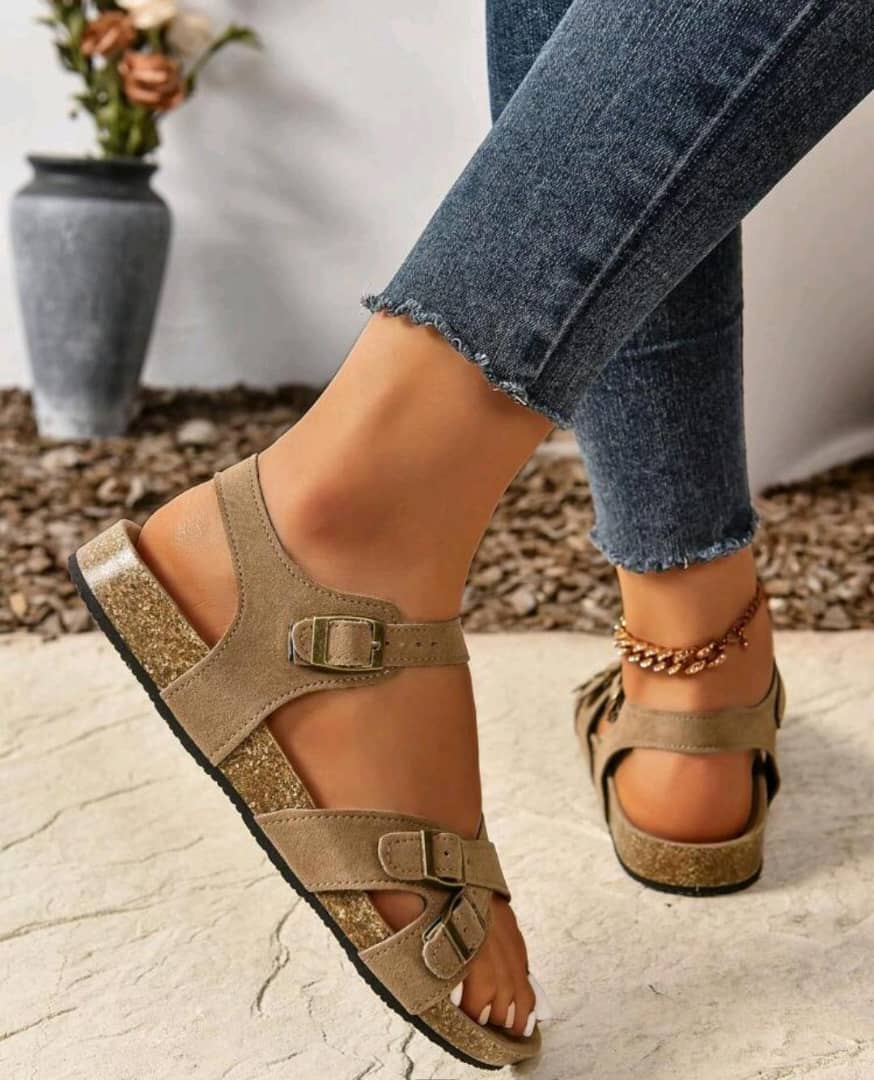 Summer New Style Slouchy Cork Bottom Fashionable Versatile Slip-On Sandals