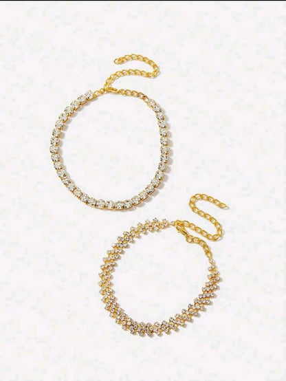 SXY 2pcs Rhinestone Decor Anklet