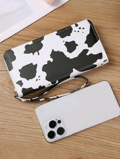 2024 Summer Multicolor Cow Pattern Multiple Compartment Long Wallet Cardholder Change Purse Clutch Bag Wristlet Wallet