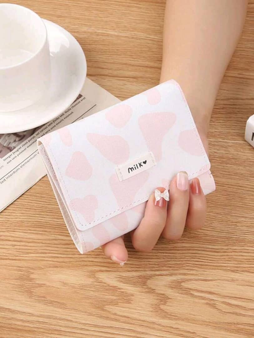 Cow Print Multi-Card Short Small Coin Purse Women's Mini Wallet Three Fold Wallet Japanese And Korean Version Card Bag Send Teachers To Send Mothers Send Female Friends Gifts Present.