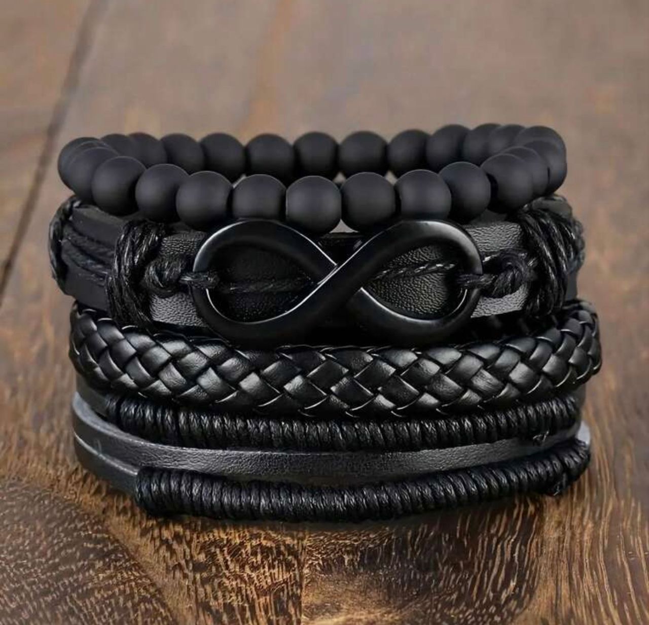 4pcs/Set Men's Leather Bracelet Set, Vintage Multi-Layer Braided Beaded Bracelet Set